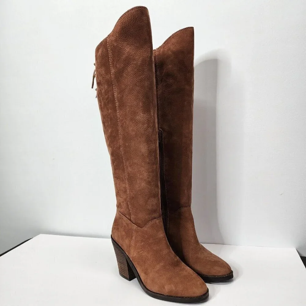 NWOB Lucky‎ Brand Pembe Brown Leather OTK Over the Knee Riding Boots Women's 7
